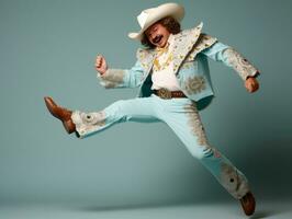 Mexican man in playful pose on solid background AI Generative photo