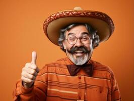 Mexican man in playful pose on solid background AI Generative photo