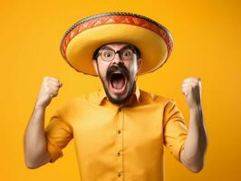 Mexican man in playful pose on solid background AI Generative photo