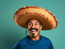 Mexican man in playful pose on solid background AI Generative photo