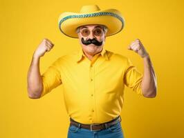 Mexican man in playful pose on solid background AI Generative photo