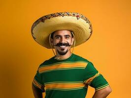 Mexican man in playful pose on solid background AI Generative photo