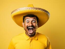 Mexican man in playful pose on solid background AI Generative photo