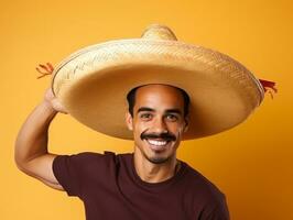 Mexican man in playful pose on solid background AI Generative photo