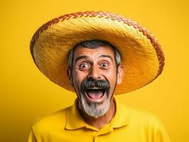 Mexican man in playful pose on solid background AI Generative photo