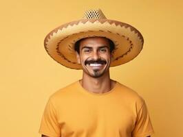Mexican man in playful pose on solid background AI Generative photo