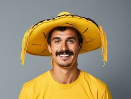 Mexican man in playful pose on solid background AI Generative photo