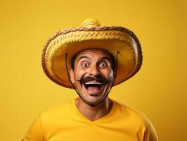 Mexican man in playful pose on solid background AI Generative photo