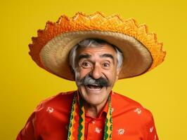 Mexican man in playful pose on solid background AI Generative photo