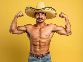 Mexican man in playful pose on solid background AI Generative photo