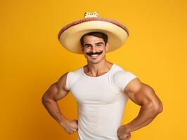 Mexican man in playful pose on solid background AI Generative photo