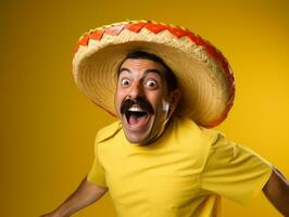 Mexican man in playful pose on solid background AI Generative photo