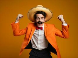 Mexican man in playful pose on solid background AI Generative photo