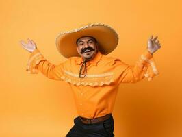 Mexican man in playful pose on solid background AI Generative photo