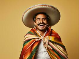 Mexican man in playful pose on solid background AI Generative photo