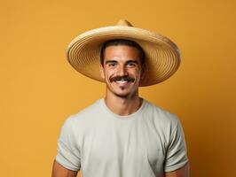 Mexican man in playful pose on solid background AI Generative photo