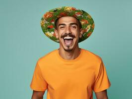 Mexican man in playful pose on solid background AI Generative photo