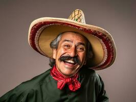 Mexican man in playful pose on solid background AI Generative photo