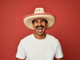 Mexican man in playful pose on solid background AI Generative photo