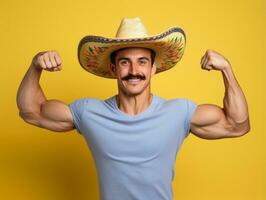 Mexican man in playful pose on solid background AI Generative photo