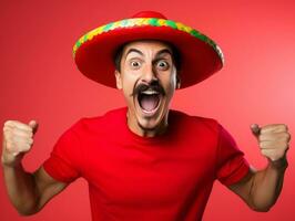 Mexican man in playful pose on solid background AI Generative photo