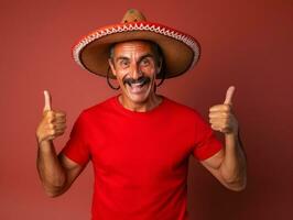 Mexican man in playful pose on solid background AI Generative photo
