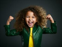 Brazilian kid celebrates his soccer teams victory AI Generative photo