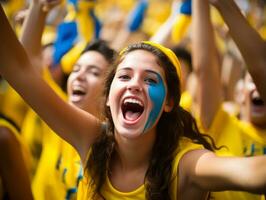 Brazilian kid celebrates his soccer teams victory AI Generative photo