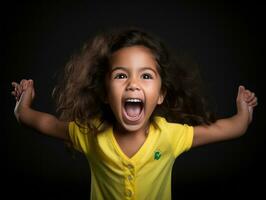 Brazilian kid celebrates his soccer teams victory AI Generative photo