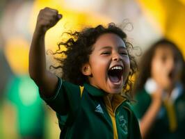 brasileño niño celebra su fútbol equipos victoria ai generativo foto