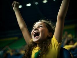 Brazilian kid celebrates his soccer teams victory AI Generative photo