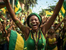 Brazilian woman celebrates her soccer teams victory AI Generative photo