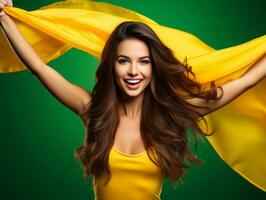 Brazilian woman celebrates her soccer teams victory AI Generative photo