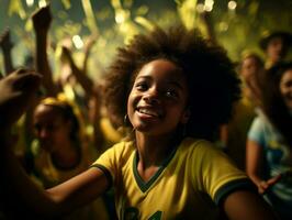 Brazilian woman celebrates her soccer teams victory AI Generative photo