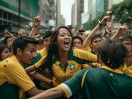 Brazilian woman celebrates her soccer teams victory AI Generative photo