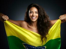 Brazilian woman celebrates her soccer teams victory AI Generative photo