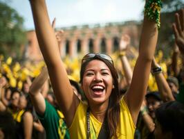 Brazilian woman celebrates her soccer teams victory AI Generative photo