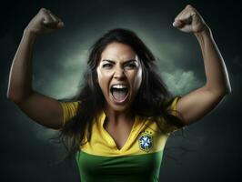 Brazilian woman celebrates her soccer teams victory AI Generative photo