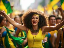 Brazilian woman celebrates her soccer teams victory AI Generative photo