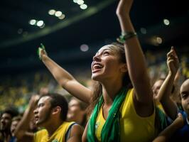 Brazilian woman celebrates her soccer teams victory AI Generative photo