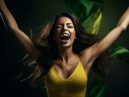 Brazilian woman celebrates her soccer teams victory AI Generative photo