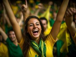 Brazilian woman celebrates her soccer teams victory AI Generative photo