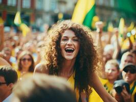 Brazilian woman celebrates her soccer teams victory AI Generative photo