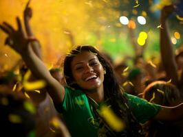 Brazilian woman celebrates her soccer teams victory AI Generative photo