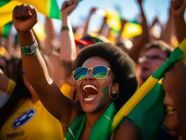 Brazilian woman celebrates her soccer teams victory AI Generative photo