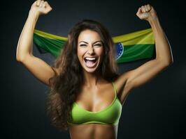 Brazilian woman celebrates her soccer teams victory AI Generative photo