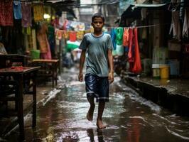 niño disfruta un sin prisa paseo mediante el vibrante ciudad calles ai generativo foto