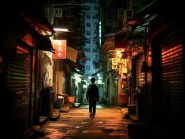 Kid enjoys a leisurely stroll through the vibrant city streets AI Generative photo