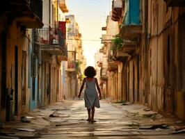 niño disfruta un sin prisa paseo mediante el vibrante ciudad calles ai generativo foto