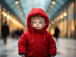 Kid enjoys a leisurely stroll through the vibrant city streets AI Generative photo